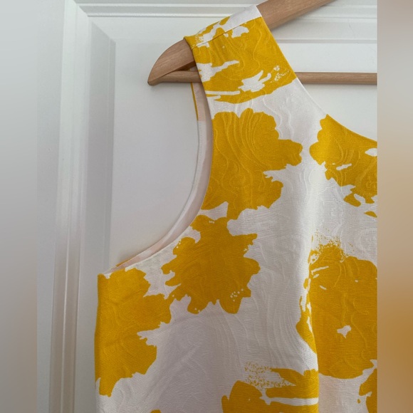 Talbots Yellow Floral Rose Print Dress Jacquard Pleated 100% Cotton Size 14WP - Picture 5 of 16